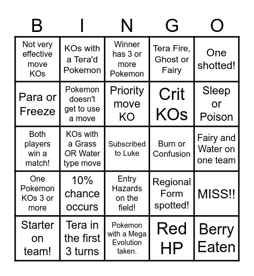 Then we fight bingo Luke Legendary Stats Bingo Card