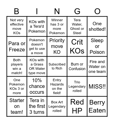 Then we fight bingo Rich Legendary Stats Bingo Card