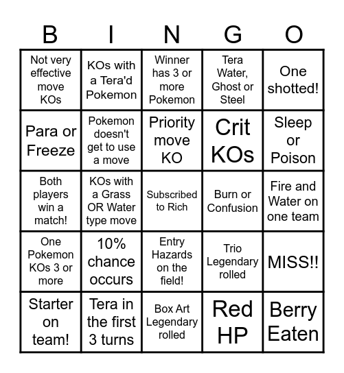 Then we fight bingo Rich Legendary Stats Bingo Card