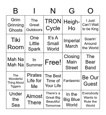 Disney Theme Park Songs Bingo Card