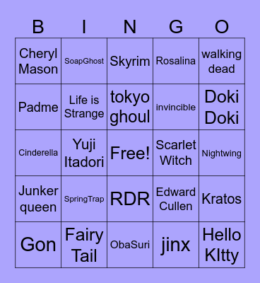 COSPLAY BINGO! Bingo Card