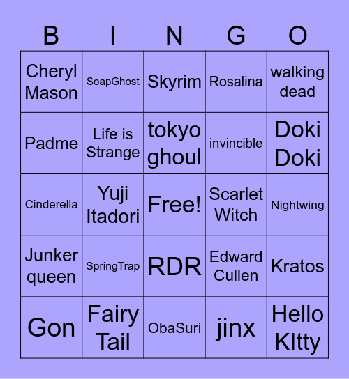 COSPLAY BINGO! Bingo Card