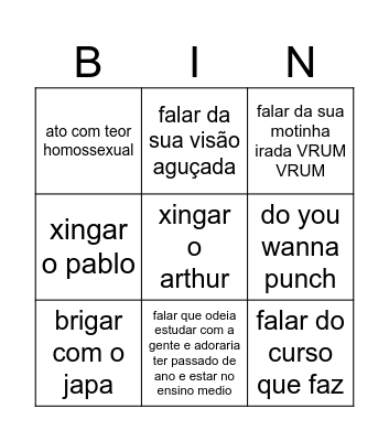 bingo do anthonny Bingo Card
