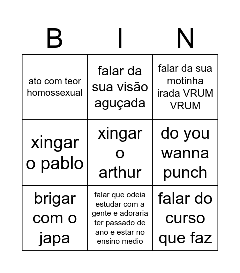 bingo do anthonny Bingo Card