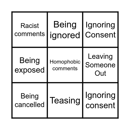 Cyberbullying Bingo Card