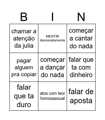 bingo do neguinho Bingo Card