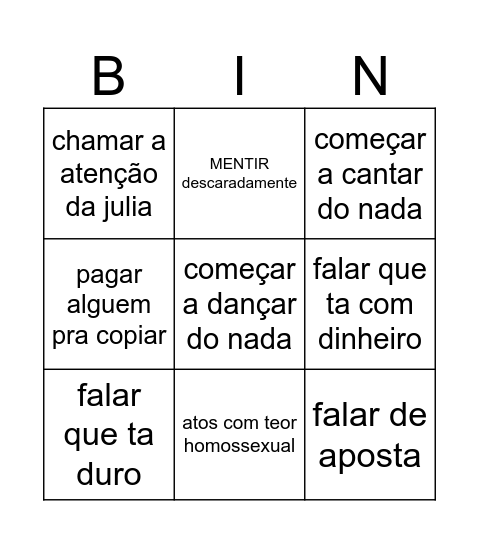 bingo do neguinho Bingo Card