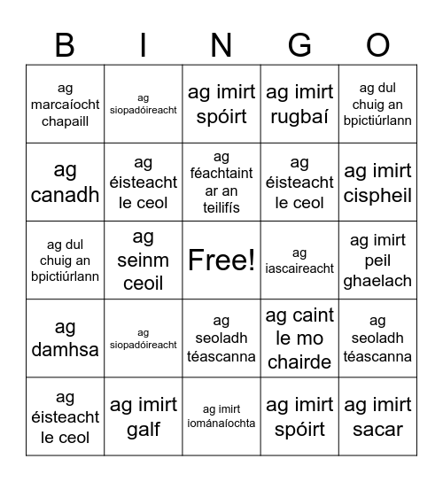 Caitheamh Aimsire Bingo Card