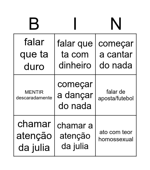 bingo do neguinho Bingo Card