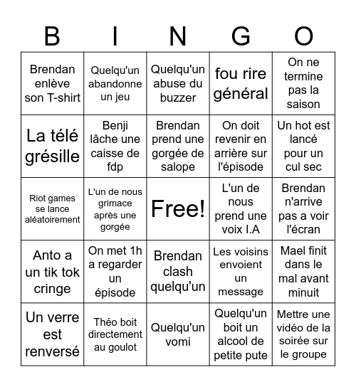 Soirée Grand blue Bingo Card