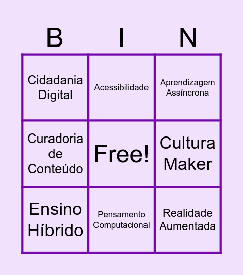 BINGO DAS TICs NA EDUCAÇÃO Bingo Card