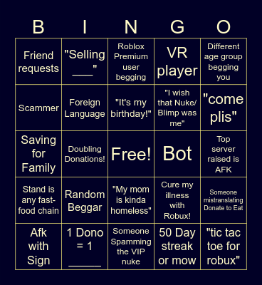 PLS DONATE BINGO Card