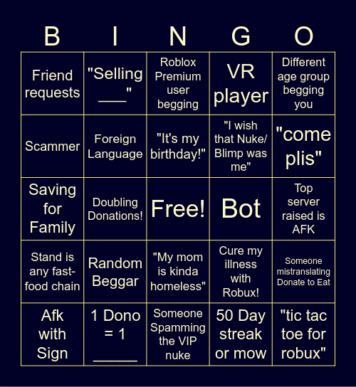 PLS DONATE BINGO Card