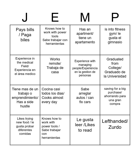 Human Bingo Card