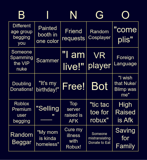 TABLE'S PLS DONATE BINGO Card