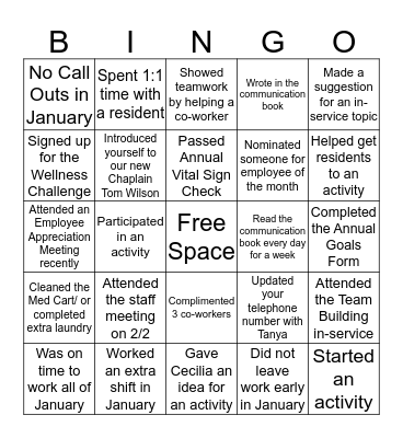 ARCADIA STAFF BINGO Card