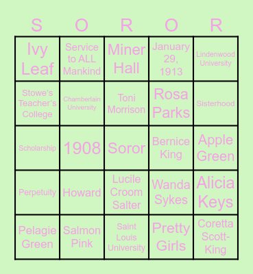 Sisterly Relations Bingo Card