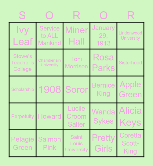Sisterly Relations Bingo Card