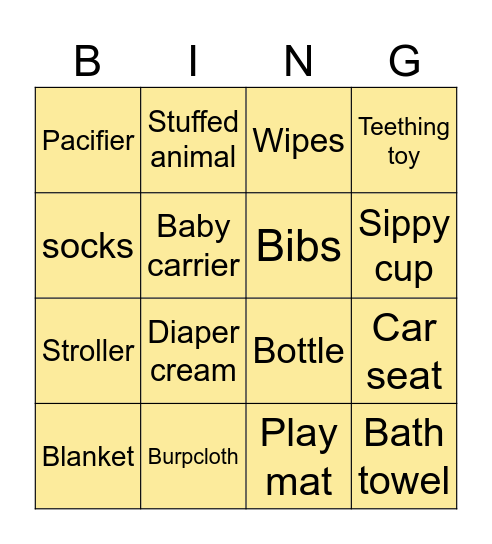 Baby Bingo Card