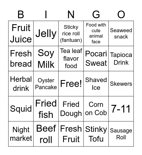 Jetlag: Taiwan Food Bingo Card