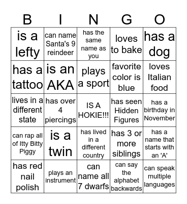 FIND SOMEONE WHO Bingo Card
