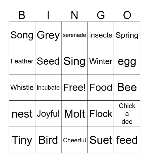Chickadee Bingo Card