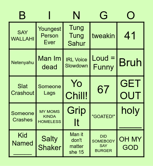 Slat Bingo Card