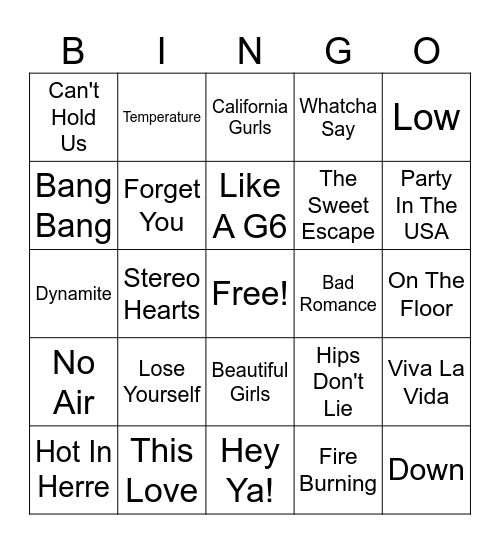 2000's Throwback Bingo Card