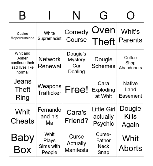 Curse Finale Bingo Card