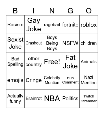 Offensive Meme Bingo Card