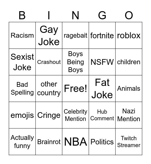 Offensive Meme Bingo Card