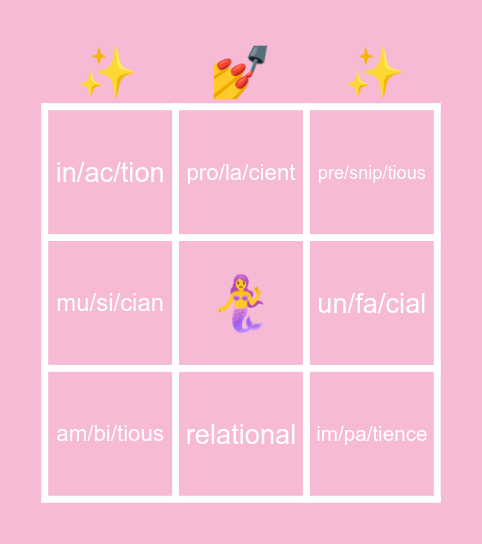 ti/ci = sh Bingo Card