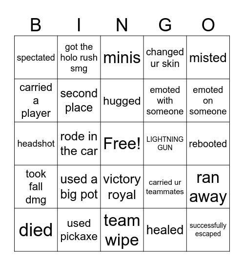fort Bingo Card
