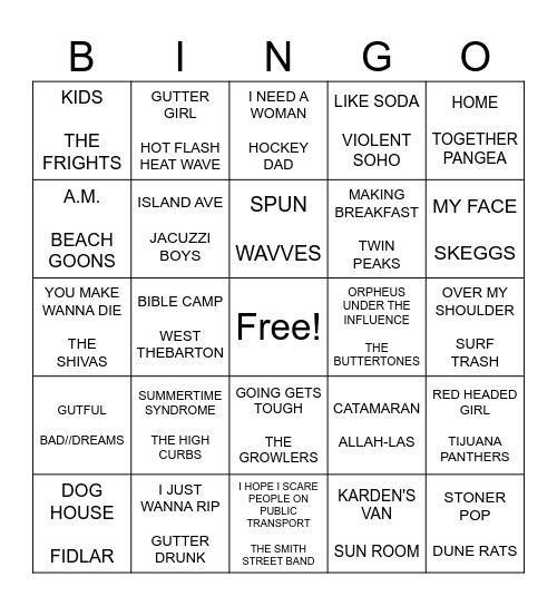 SF PUNK BINGO ROUND 3 Bingo Card