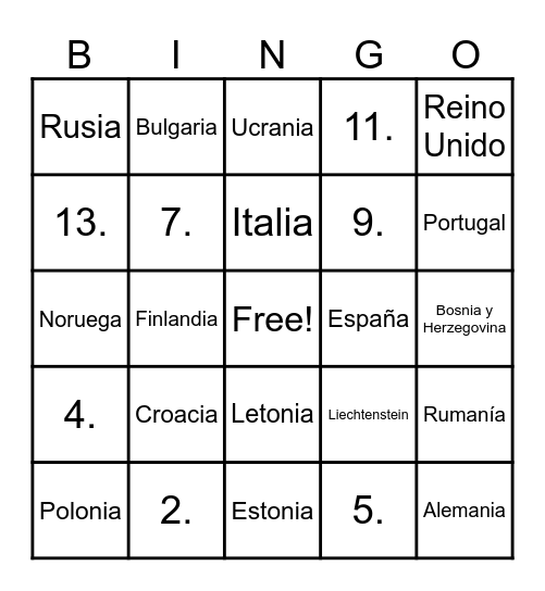 Paises Europa Bingo Card