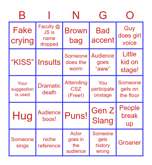 Comedy Sportz Bingo! Bingo Card