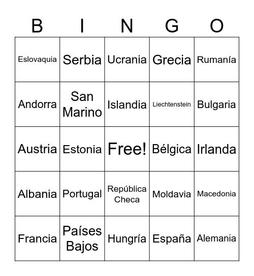 Países Europa Bingo Card