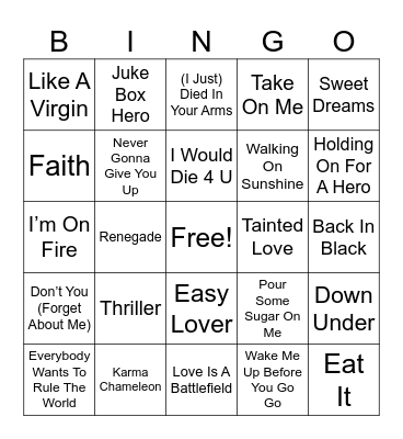Awesome 80’s Bingo Card