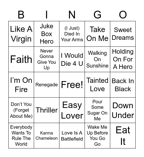 Awesome 80’s Bingo Card