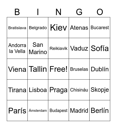 Capitales Europa Bingo Card