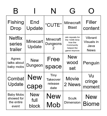 MINECRAFT LIVE Bingo Card