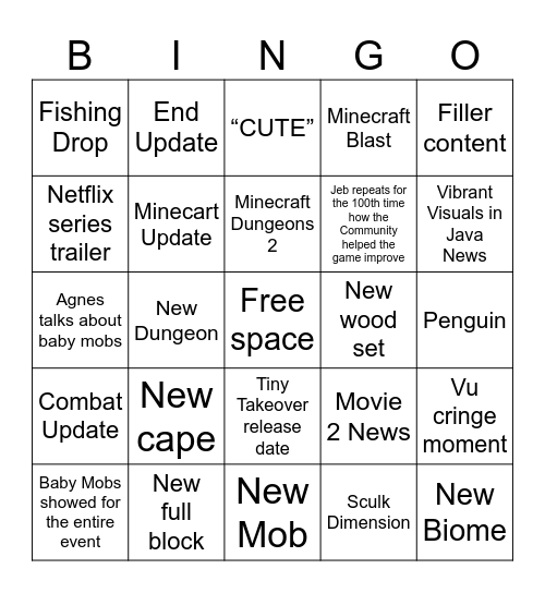 MINECRAFT LIVE Bingo Card