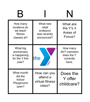 YMCA / ROTARY Bingo Card