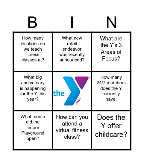 YMCA / ROTARY Bingo Card