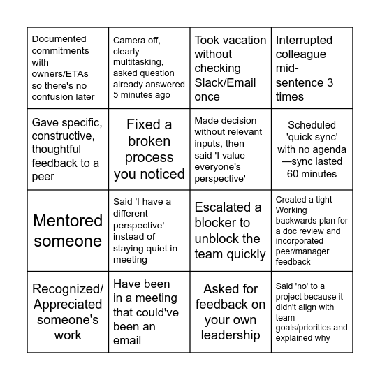 Norm-al or Not Bingo Card