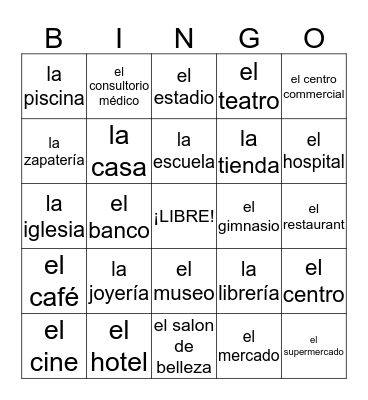 Lugares en la Ciudad Bingo Card