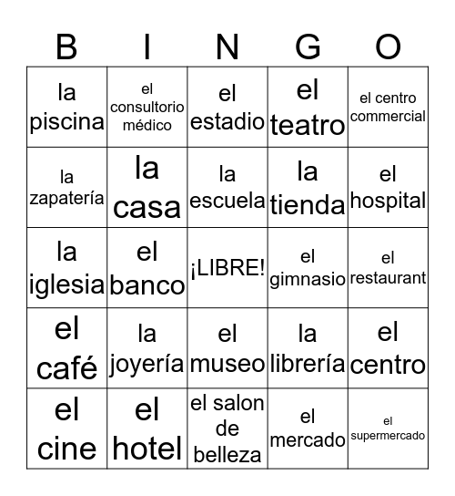 Lugares en la Ciudad Bingo Card