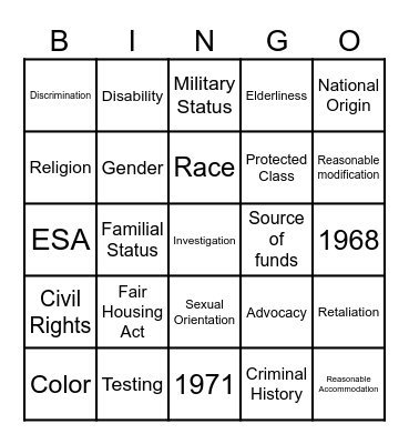 Fair Housing! Bingo Card