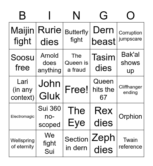 Apotheosis bingo Card