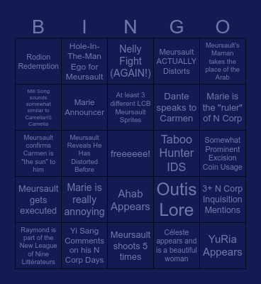 The Gaze Bearing/Season 8 Bingo Card Bingo Card